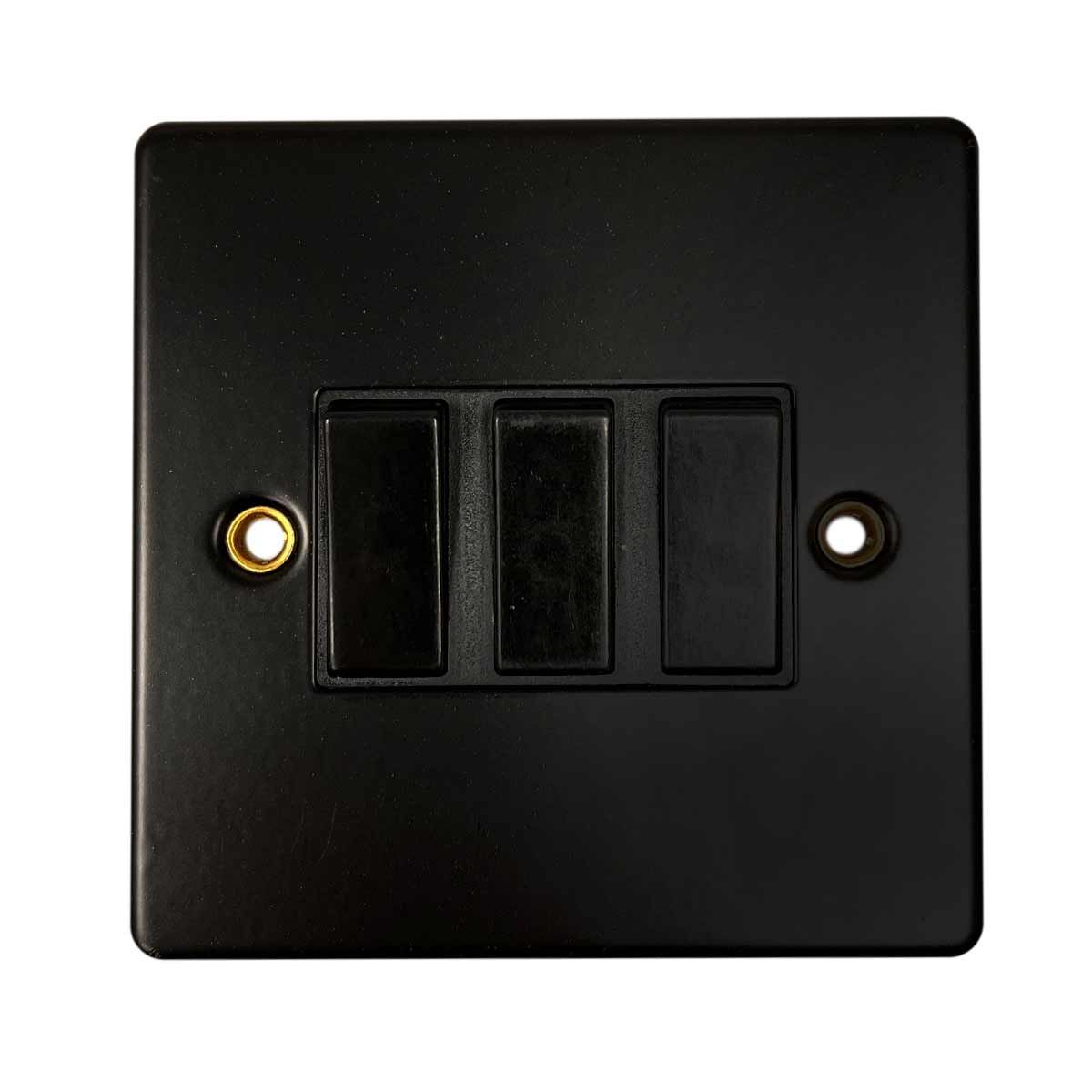 Round Edge 3-Gang Switch Matt Black (2 Way / 10A)