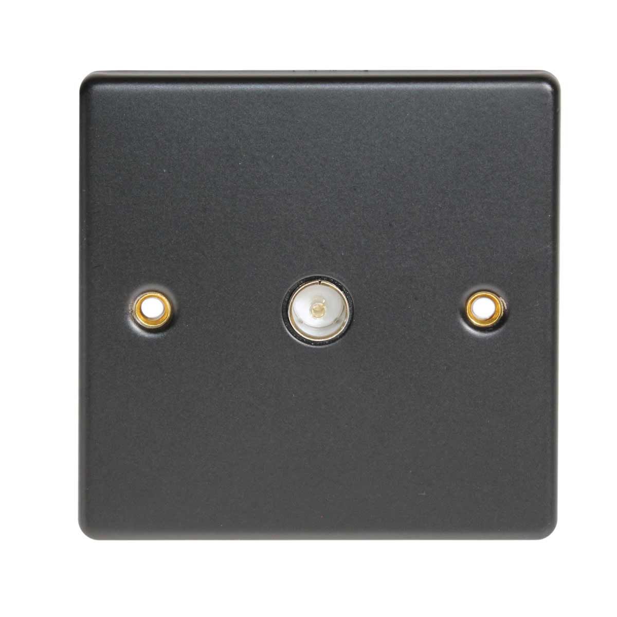 Round Edge Coaxial TV Socket in Matt Black (Single Outlet)