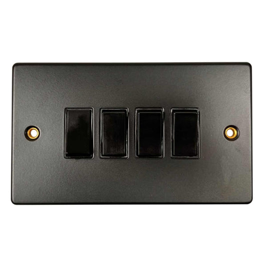 Round Edge 4-Gang Switch Matt Black (2 Way / 10A)