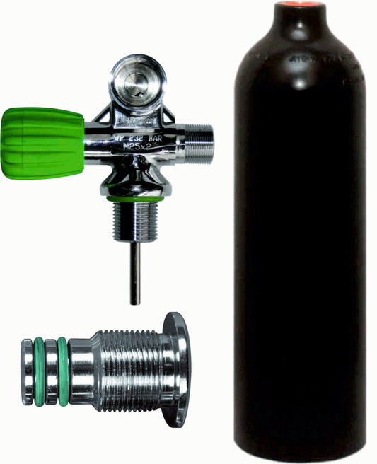 BTS 1.5 Litre 230 Bar Black Luxfer Aluminium Cylinder with Left Hand M26 Valve & Blanking Plug S16416658