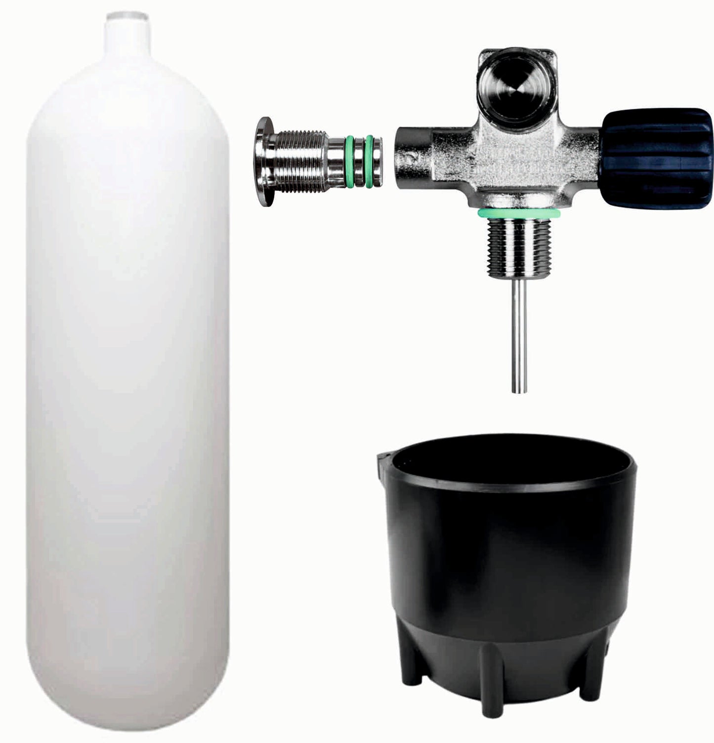 BTS 10 Litre 232 Bar Steel Cylinder with Right Hand DIN Valve & Blind Plug & Boot S16416608