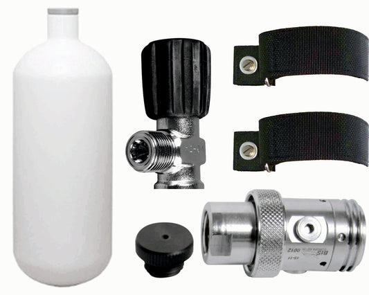 BTS 1 Litre 200 Bar Steel Cylinder with Inert Gas Valve 1st Stage, OPV & Backplate Mounting Straps S20999907