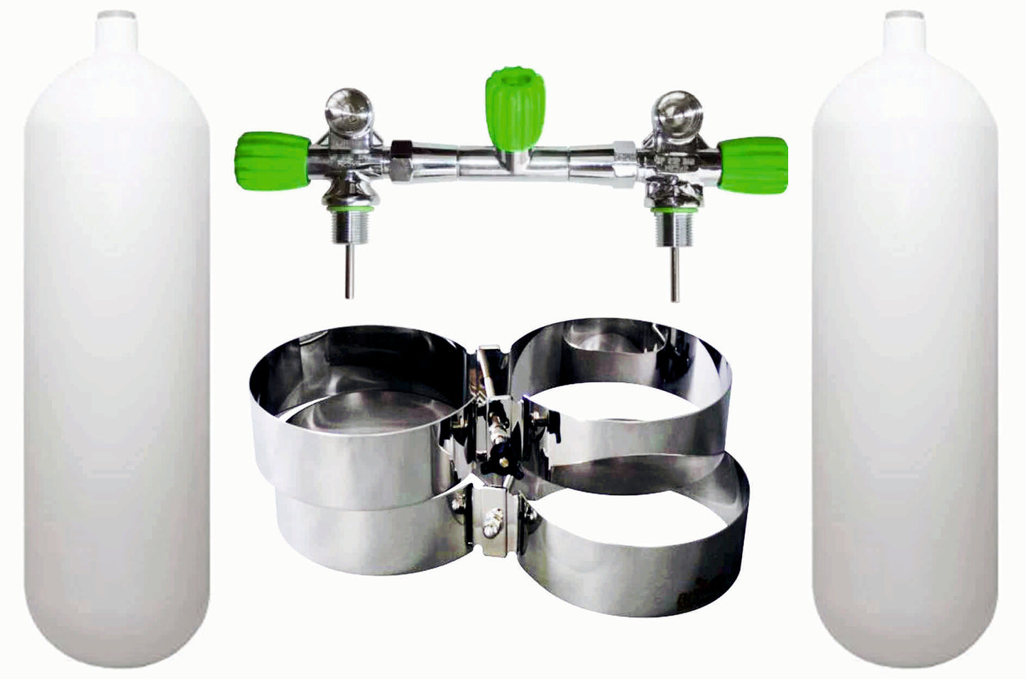 BTS 10 Litre 232 Bar M26 Steel Cylinder Twin Set with Isolation Manifold & Bands S16816647