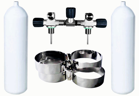 Beaver BTS 10 Litre 232 Bar DIN Steel Cylinder Twin Set with Isolation Manifold & Bands S16116658