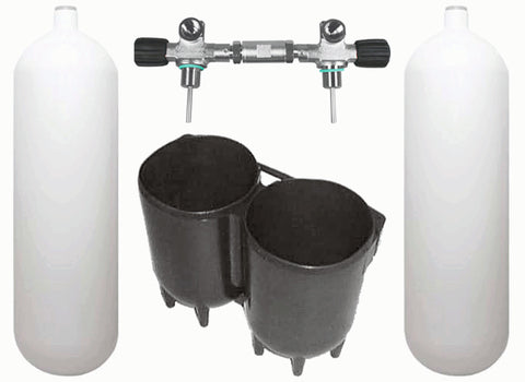 Beaver BTS 10 Litre 232 Bar DIN Steel Cylinder Twin Set with Boot & None Isolating Manifold S16116654