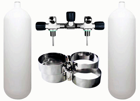 Beaver BTS 10 Litre 300 Bar DIN Steel Cylinder Twin Set with Isolation Manifold & Bands S16116663