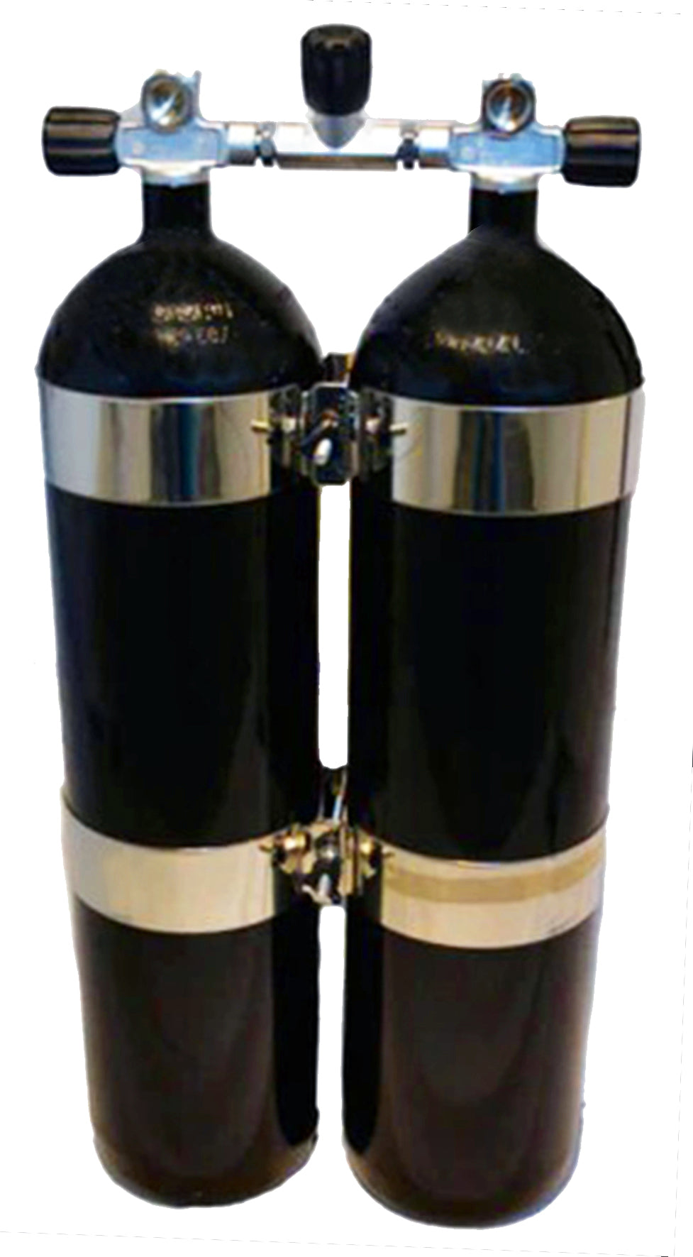 BTS Black Flat Bottom 12 Litre 232 Bar DIN Steel Cylinder Twin Set with Isolation Manifold & Bands S16716661