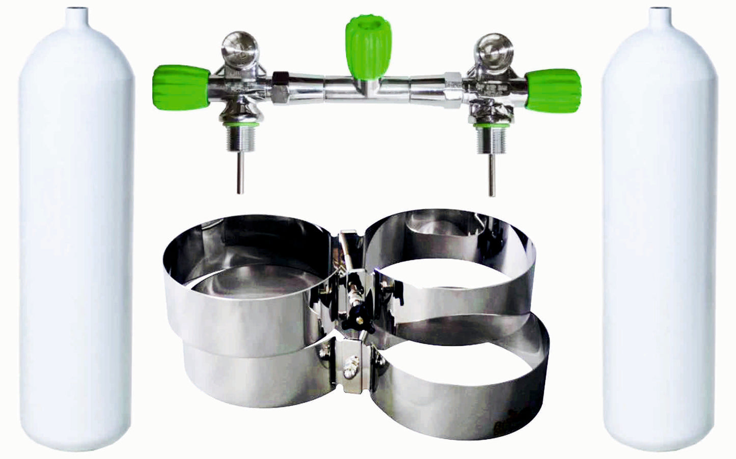 BTS 20 Litre 230 Bar M26 Steel Cylinder Twin Set with Isolation Manifold & Bands S16816654