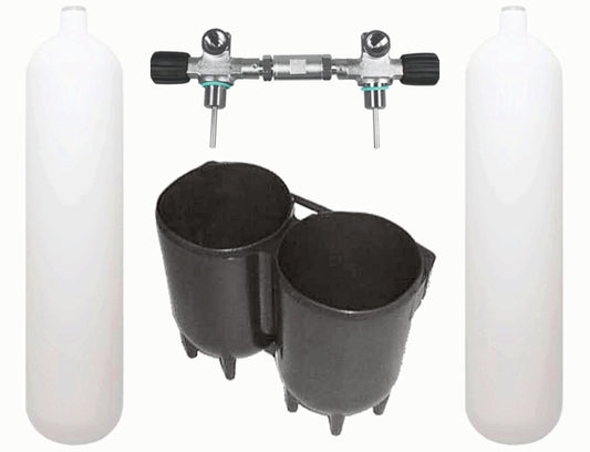 BTS 7 Litre 232 Bar DIN Steel Cylinder Twin Set with Boot & None Isolating Manifold S16116652