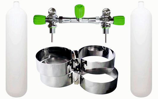 BTS 7 Litre 232 Bar M26 Steel Cylinder Twin Set with Isolation Manifold & Bands S16816646