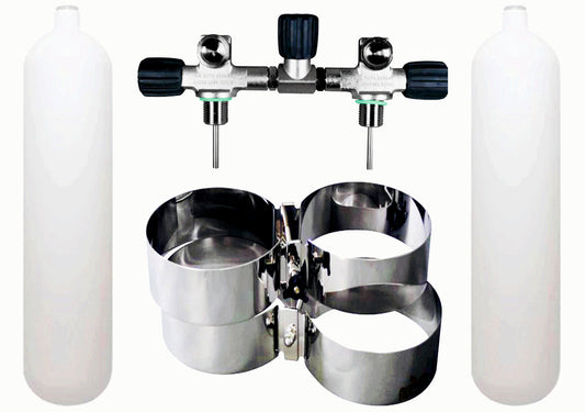 BTS 7 Litre 230 Bar DIN Steel Cylinder Twin Set with Isolation Manifold & Wide Bands S16116689