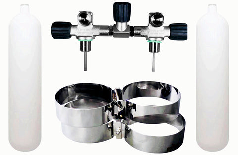 Beaver BTS 7 Litre 232 Bar DIN Steel Cylinder Twin Set with Isolation Manifold & Bands S16116657