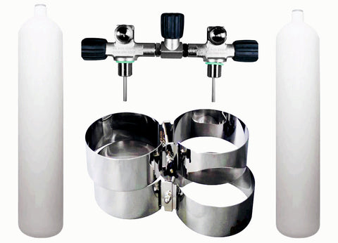 Beaver BTS 8.5 Litre 232 Bar DIN Flat Bottom Steel Cylinder Twin Set with with Isolation Manifold & Wide Bands S16116607