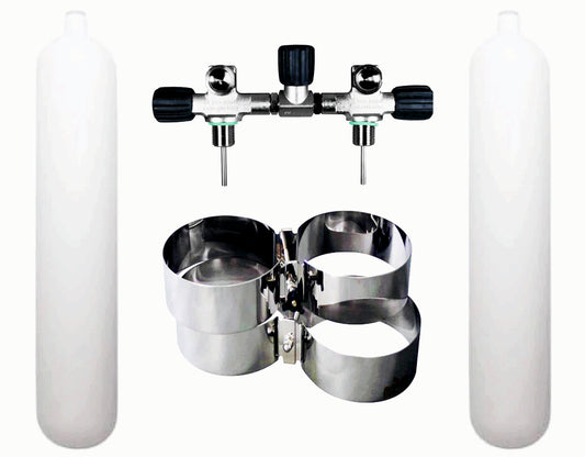 BTS 8.5 Litre 232 Bar DIN Steel Cylinder Twin Set with Isolation Manifold & Wide Bands S16816681
