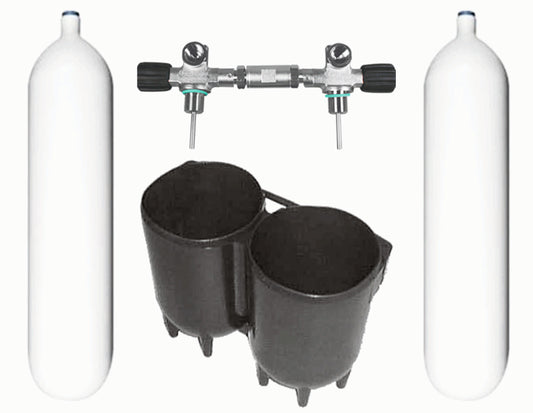 BTS 8 Litre 300 Bar DIN Steel Cylinder Twin Set with Boot & None Isolating Manifold S16816642