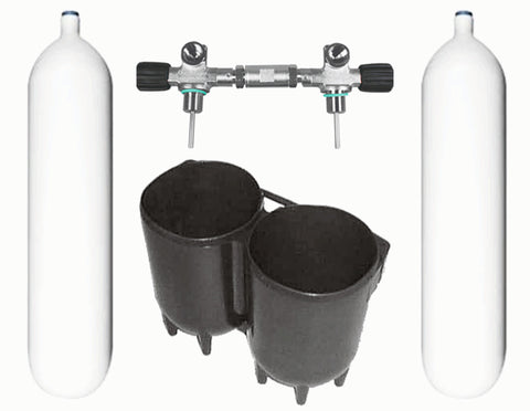 Beaver BTS 8 Litre 300 Bar DIN Steel Cylinder Twin Set with Boot & None Isolating Manifold S16816642