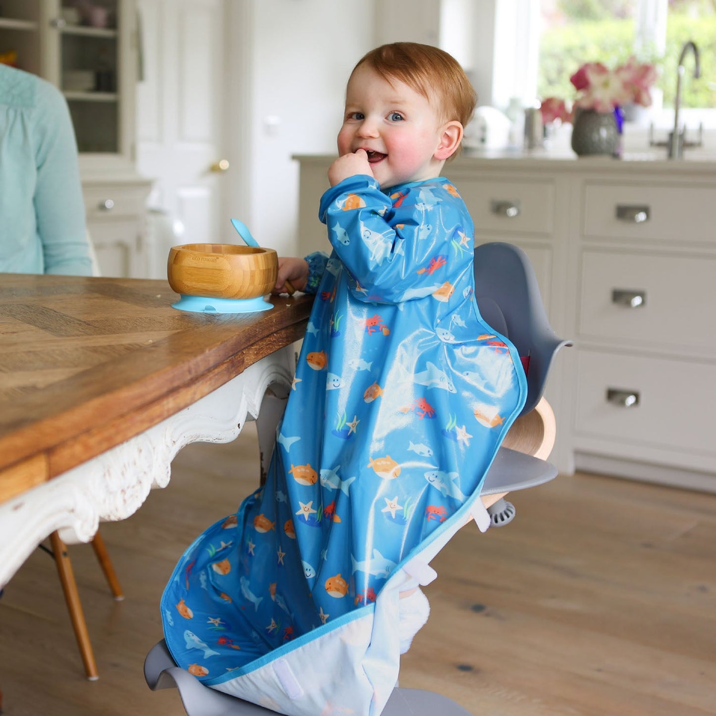 Wipeezee Coverall Bib - Turquoise Sea Creatures
