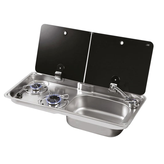 CAN Randi Hob with Right Hand Sink Unit (2 Glass Lid, 2 Burner, Piezo)
