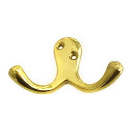AG Double Robe Hook in Brass (Side-By-Side / 75mm) CF-180