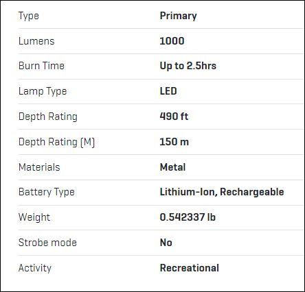 Scubapro Nova 1000R Dive Light - waterworldsports.co.uk