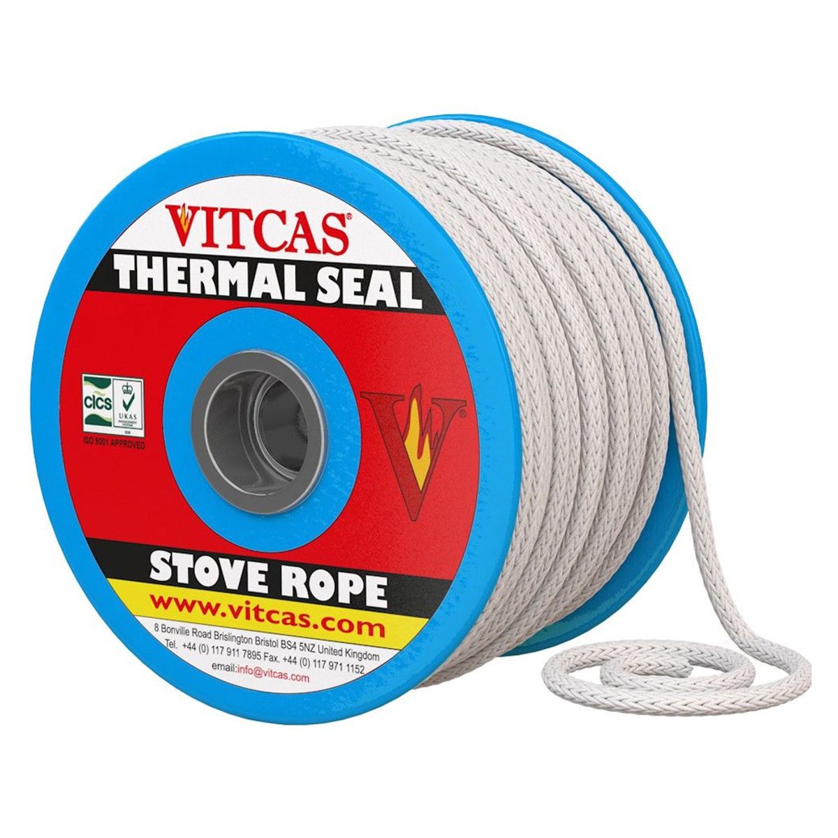 Vitcas Glass Fibre Stove Rope (Soft) 8mm White 50 Metre Roll HS-828