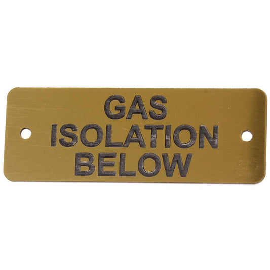 Gas Isolation Below Label (L) Gold with Black Engraving 105mm X 40mm JBL01G