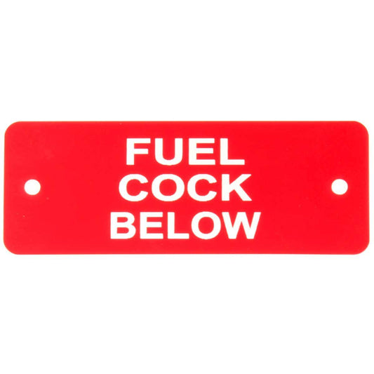 Fuel Valve Below Label (L) Red with White Engraving 105mm x 40mm JBL03R