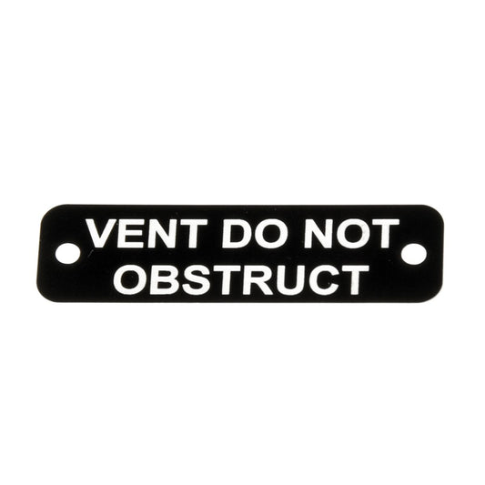Vent Do Not Obstruct Label (S) Black with White Engraving 75mm x 22mm JBL13B