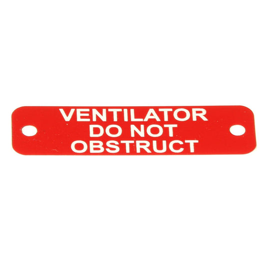 Vent Do Not Obstruct Label (S) Red with White Engraving 75mm x 22mm JBL13R