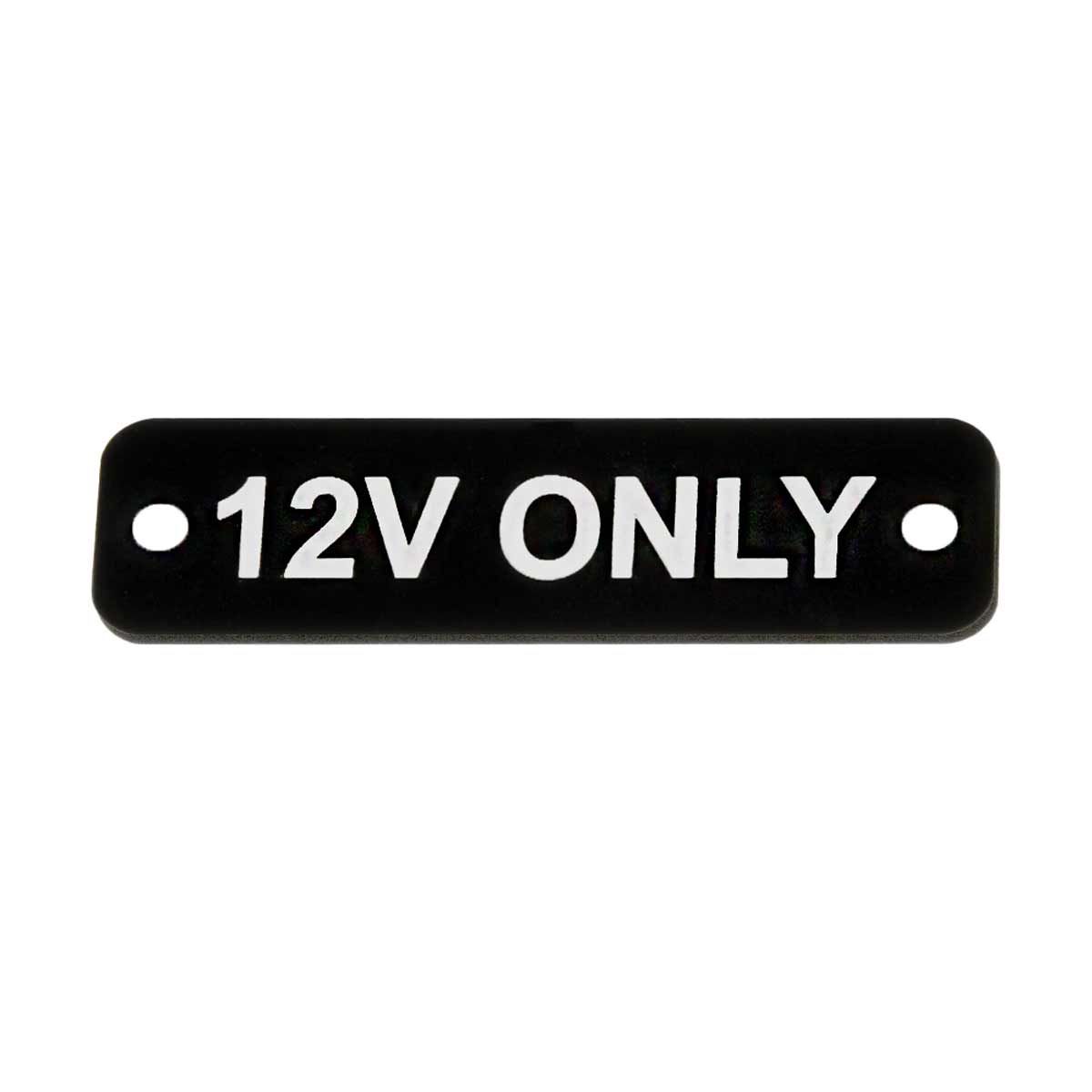 AG 12V Only Label (S) Black with White Engraving 75mm x 22mm JBL27B