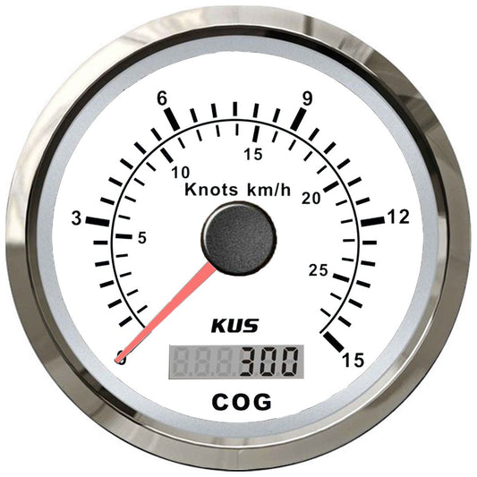 KUS GPS Speedometer Gauge 15 Knots (Stainless Steel Bezel, White Dial) JMV00370