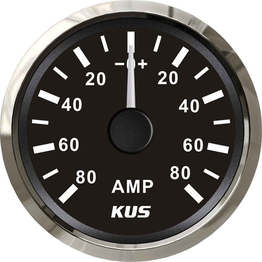 KUS Ammeter Gauge -80-0-80 Amps (Stainless Steel Bezel / Black Dial) KY06005