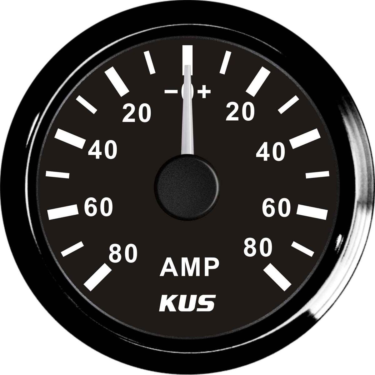 KUS Ammeter Gauge 80-0-80 Amps (Black Stainless Bezel / Black Dial) KY06009