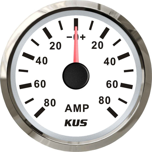 KUS Ammeter Gauge -80-0-80 Amps (Stainless Steel Bezel / White Dial) KY06102