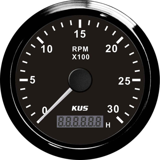 KUS Tachometer Gauge with Hourmeter (3000RPM / Black) KY07026