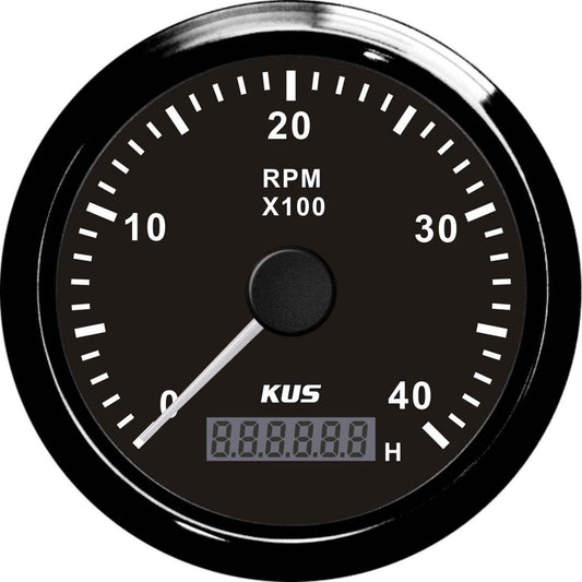 KUS Tachometer Gauge with Hourmeter (4000RPM / Black) KY07027