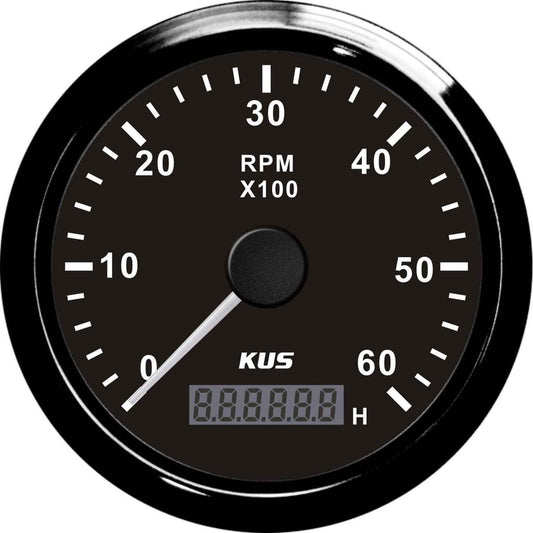 KUS Tachometer Gauge with Hourmeter (6000RPM / Black) KY07028