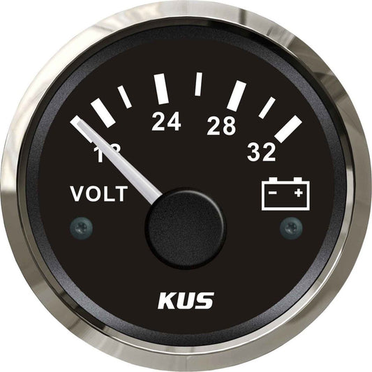 KUS Voltmeter Gauge with Stainless Steel Bezel (24V / Black) KY13001
