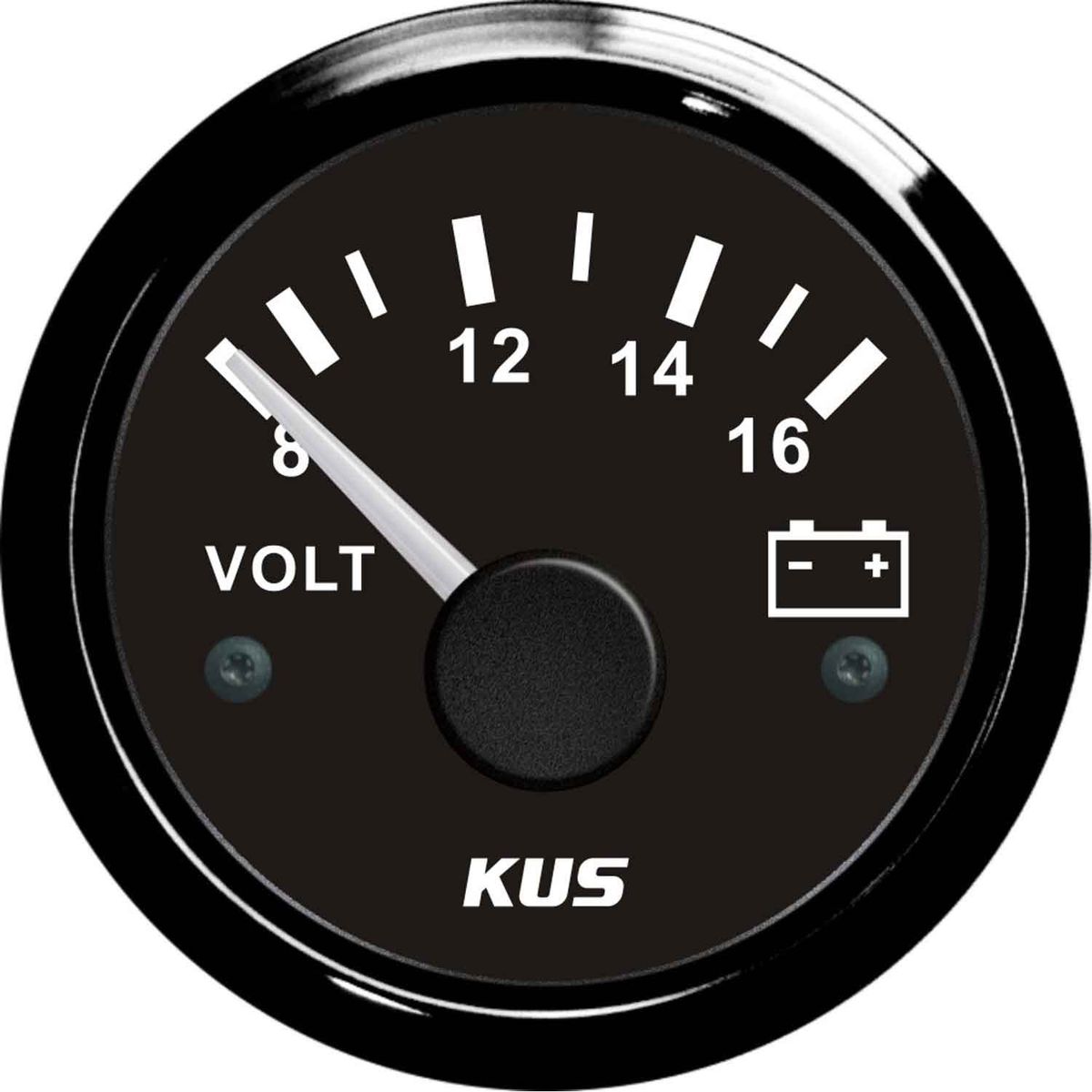 KUS Voltmeter Gauge with Black Stainless Steel Bezel (12V) KY13013