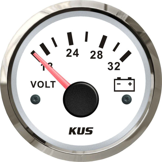 KUS Voltmeter Gauge with Stainless Steel Bezel (24V / White) KY13101