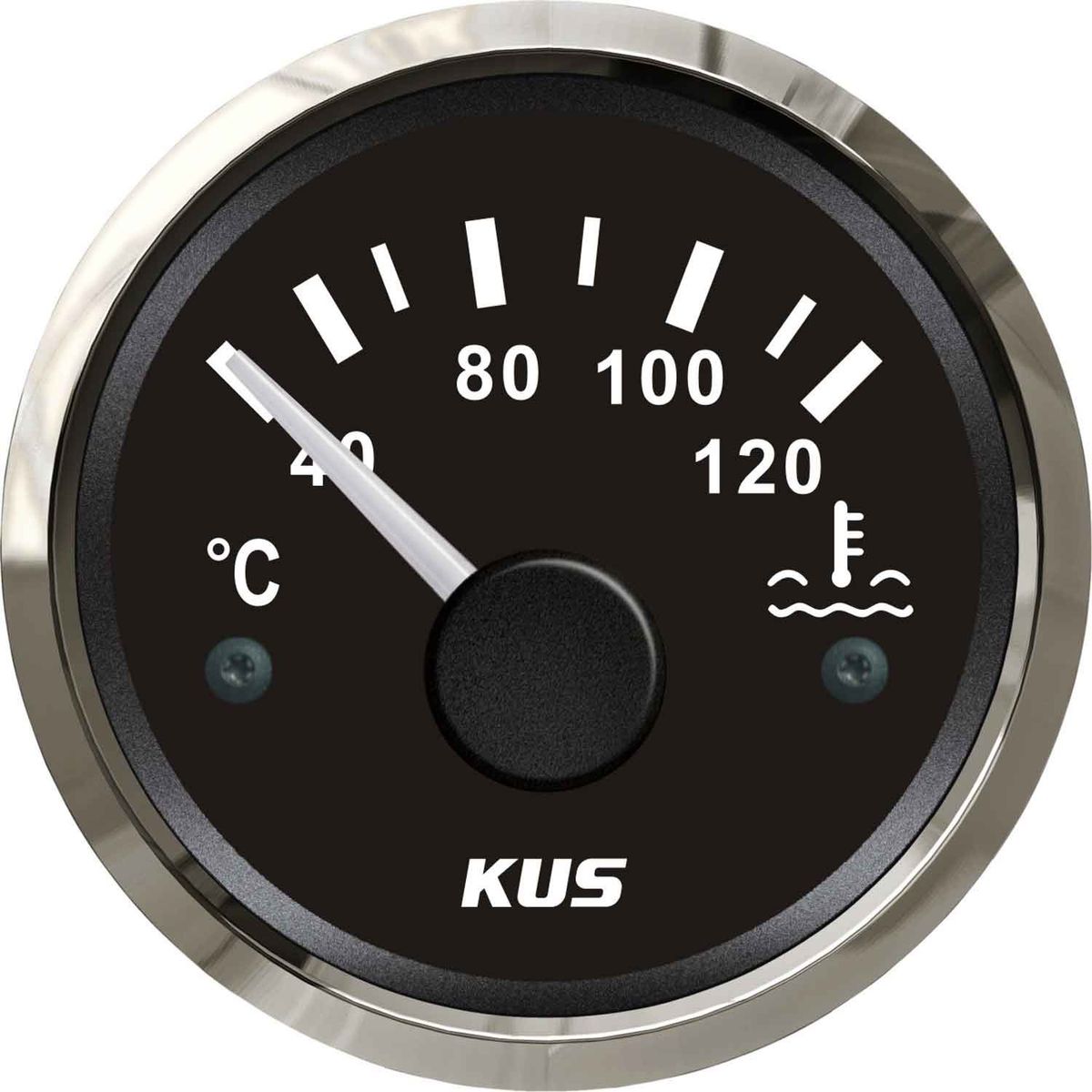 KUS Water Temperature Gauge with Stainless Bezel (120&deg;C / Black) KY14004