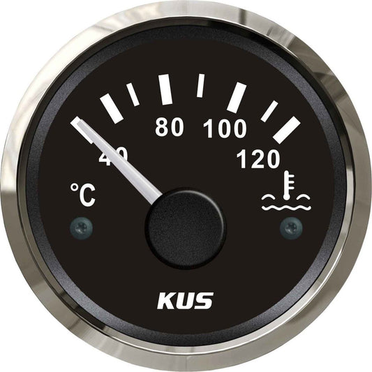 KUS Water Temperature Gauge with Stainless Bezel (120&deg;C / Black) KY14004