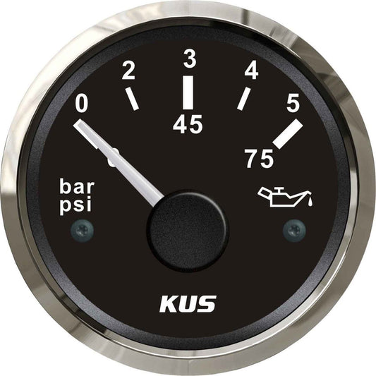 KUS Oil Pressure Gauge 5 Bar (Stainless Bezel / Black Dial) KY15000
