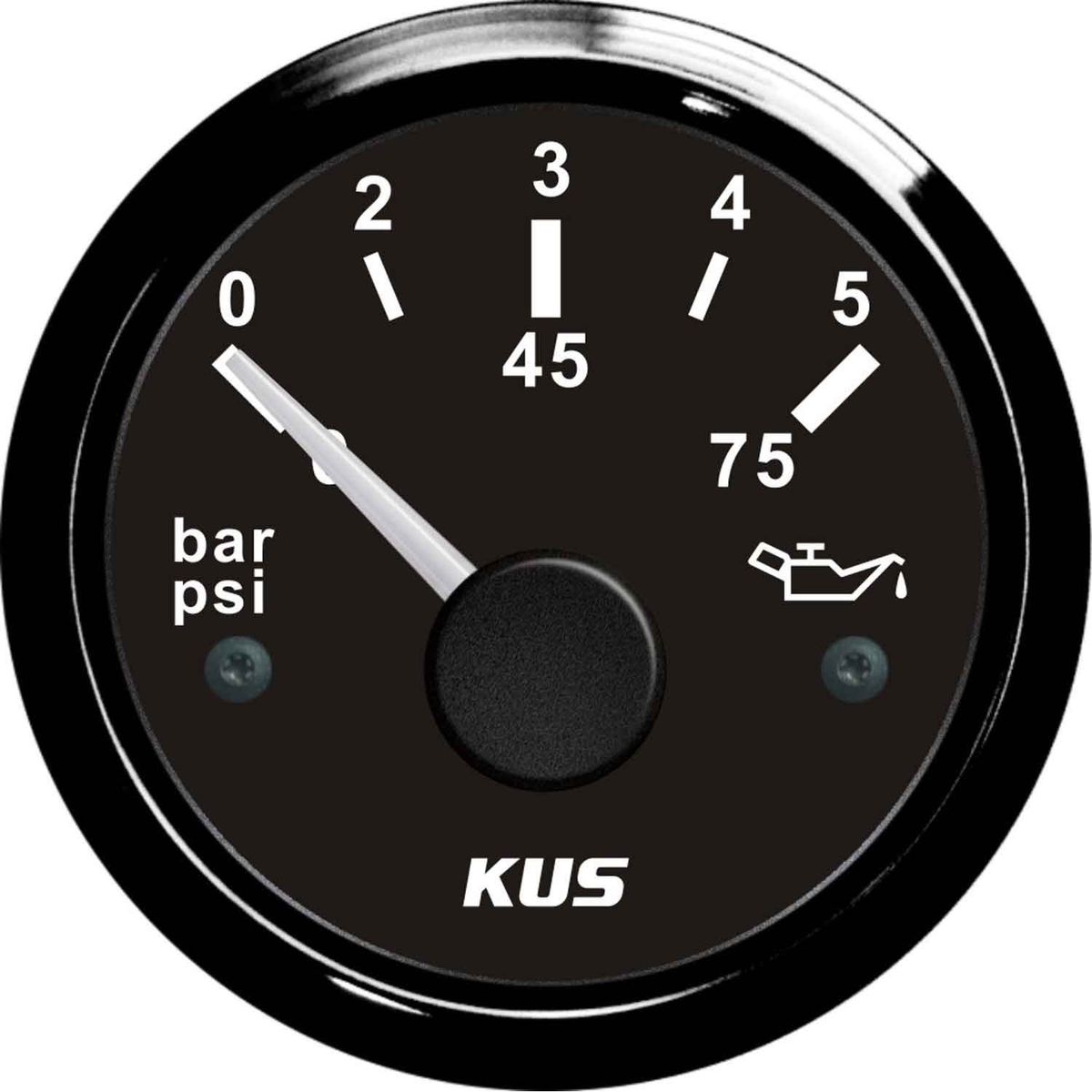 KUS Oil Pressure Gauge 5 Bar (Black Bezel / Black Dial) KY15001