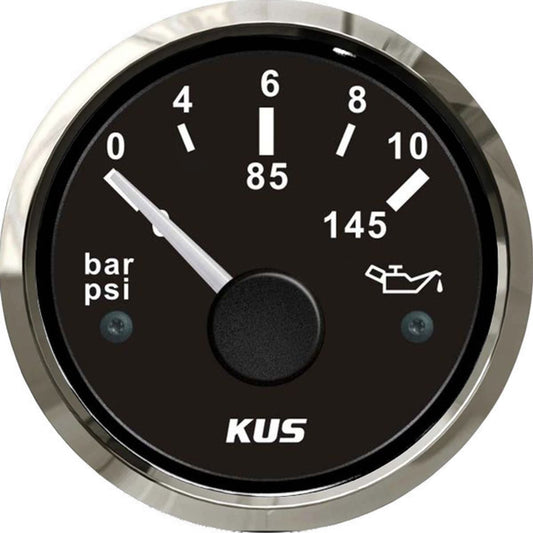 KUS Oil Pressure Gauge 10 Bar (Stainless Steel Bezel / Black Dial) KY15006
