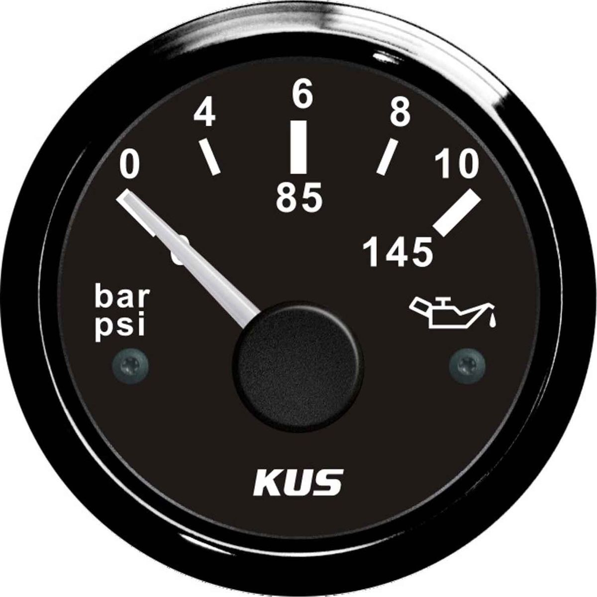 KUS Oil Pressure Gauge 10 Bar (Black Bezel / Black Dial) KY15008