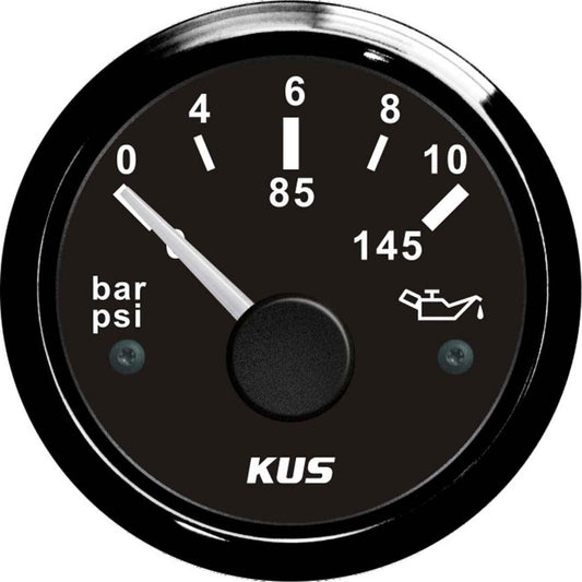 KUS Oil Pressure Gauge 10 Bar (Black Bezel / Black Dial) KY15008