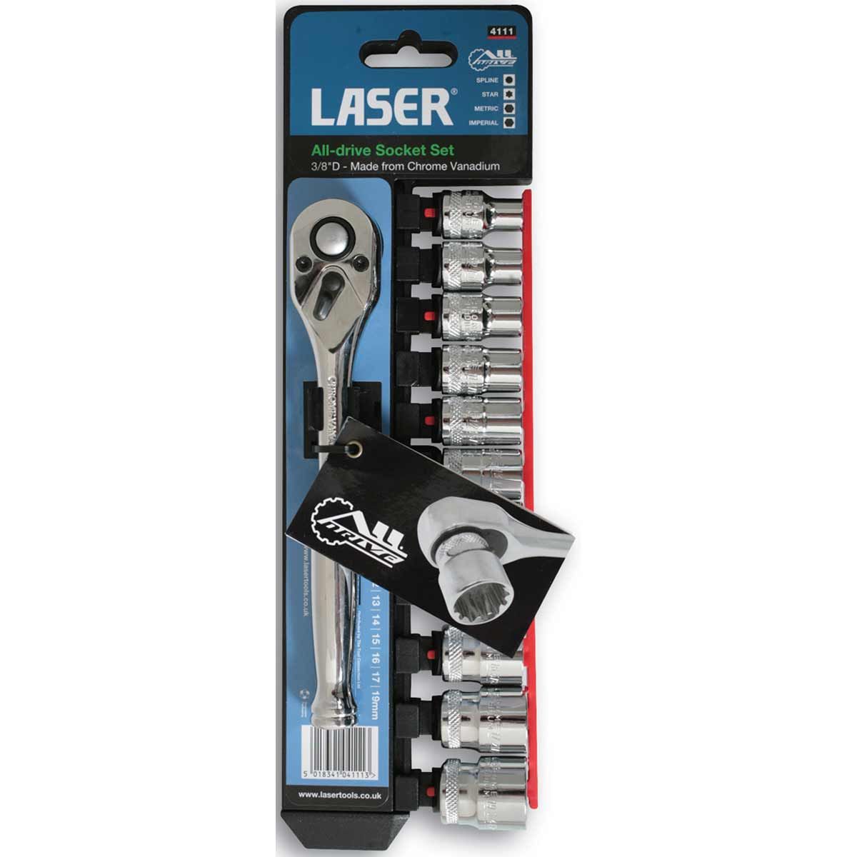 Laser Tools Alldrive Socket Set 3/8" Drive 12-Piece (M8 to M19) LT-4111