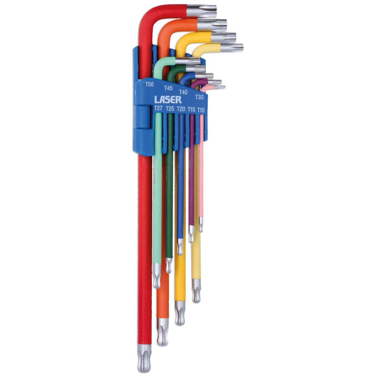 Laser Tools Colour Coded Star Key Set with Ball End 9-Piece (T10-T50) LT-7873