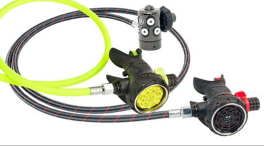 (CONTACT US FOR STOCK) OMS PVD Black Airstream C Evoque Lite Regulator DIN & Octopus with 75cm & 100cm Miflex Hoses S13318013